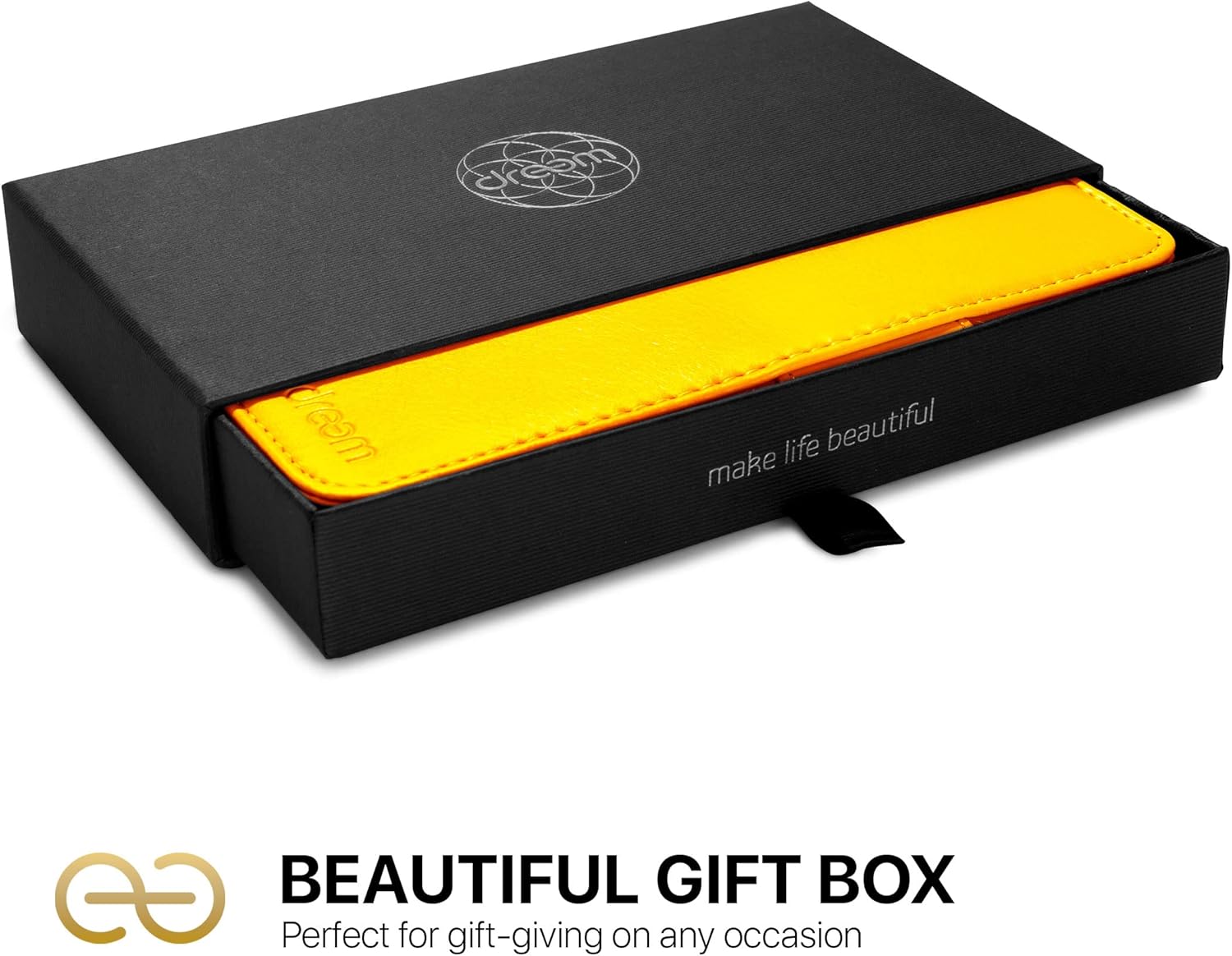 Dreem Wallet Case for iPhone 15 Pro, Revolutionary Vert/Hor Phone Stand, Magnetic Detachable Vegan Leather Flip Cover RFID Blocking Card Holder, MagSafe-Fit, Gift Box [Fibonacci: Yellow]