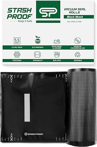 Miniatura 6 de Rollos de sellado al vacío de 11 pulgadas x 50 pies, paquete de 2 unidades (100 pies en total) de 5.5 mil (negro y negro)  sin BPA de grado