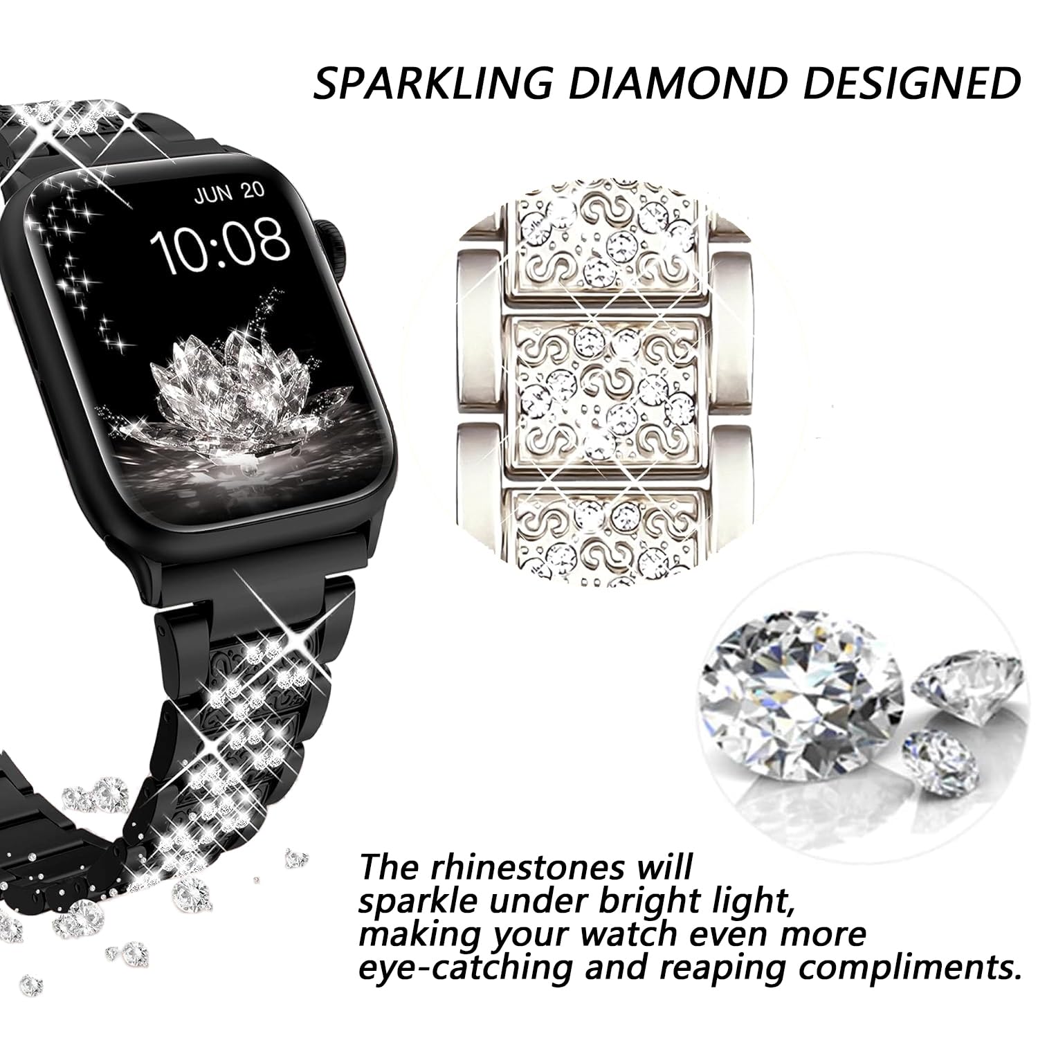 JJii Sung Bling Diamond Strap compatible with Apple Watch Straps 38mm 40mm 41mm 42mm 44mm 45mm 46mm 49mm - Image 2