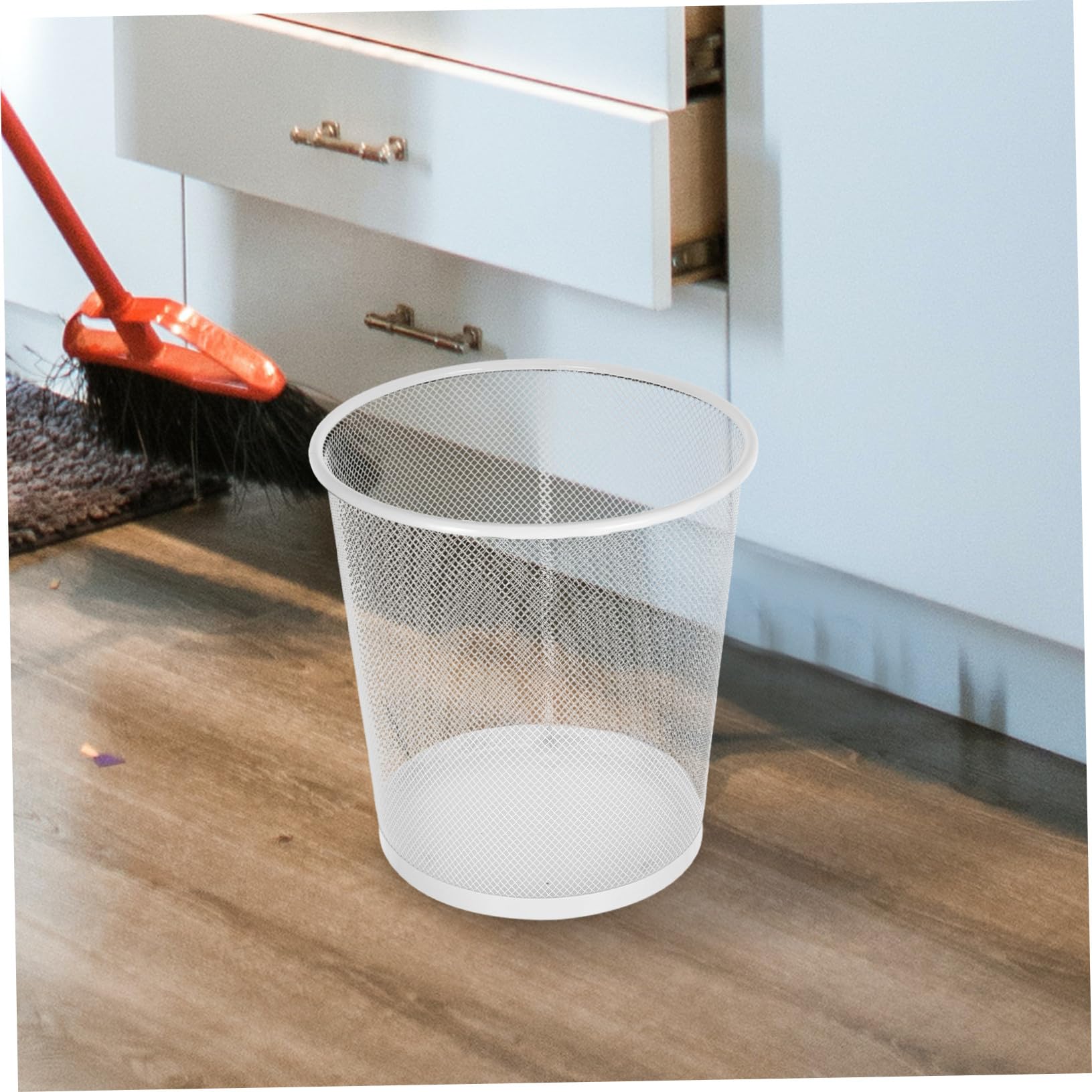 INOOMP Cestino Gettacarte in Ferro Bianco, Rotondo a Rete, 1 Pezzo | Ufficio e Sotto Scrivania, Capienza Ampia, Design Elegante e Semplice, Uso Versatile