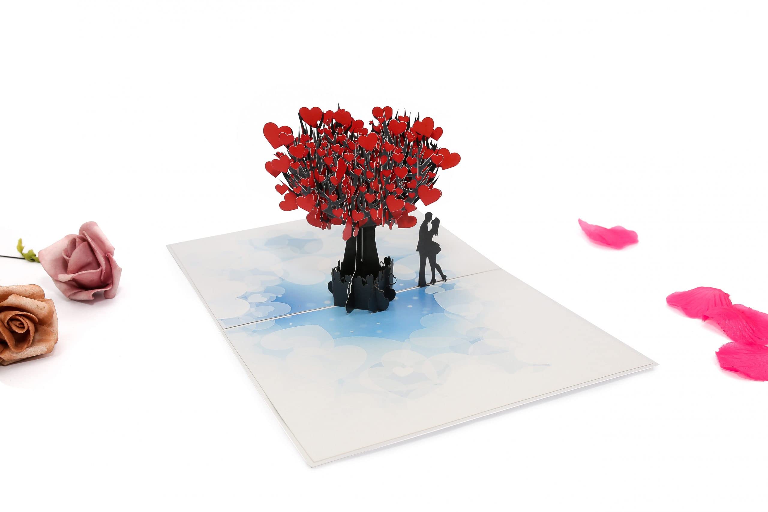 Pop-Up 3D Karte 'Herzbaum-Paar' Mit Kirschblüten – Handgemachte Liebeskarte Für Jubiläum, Hochzeit & Valentinstag