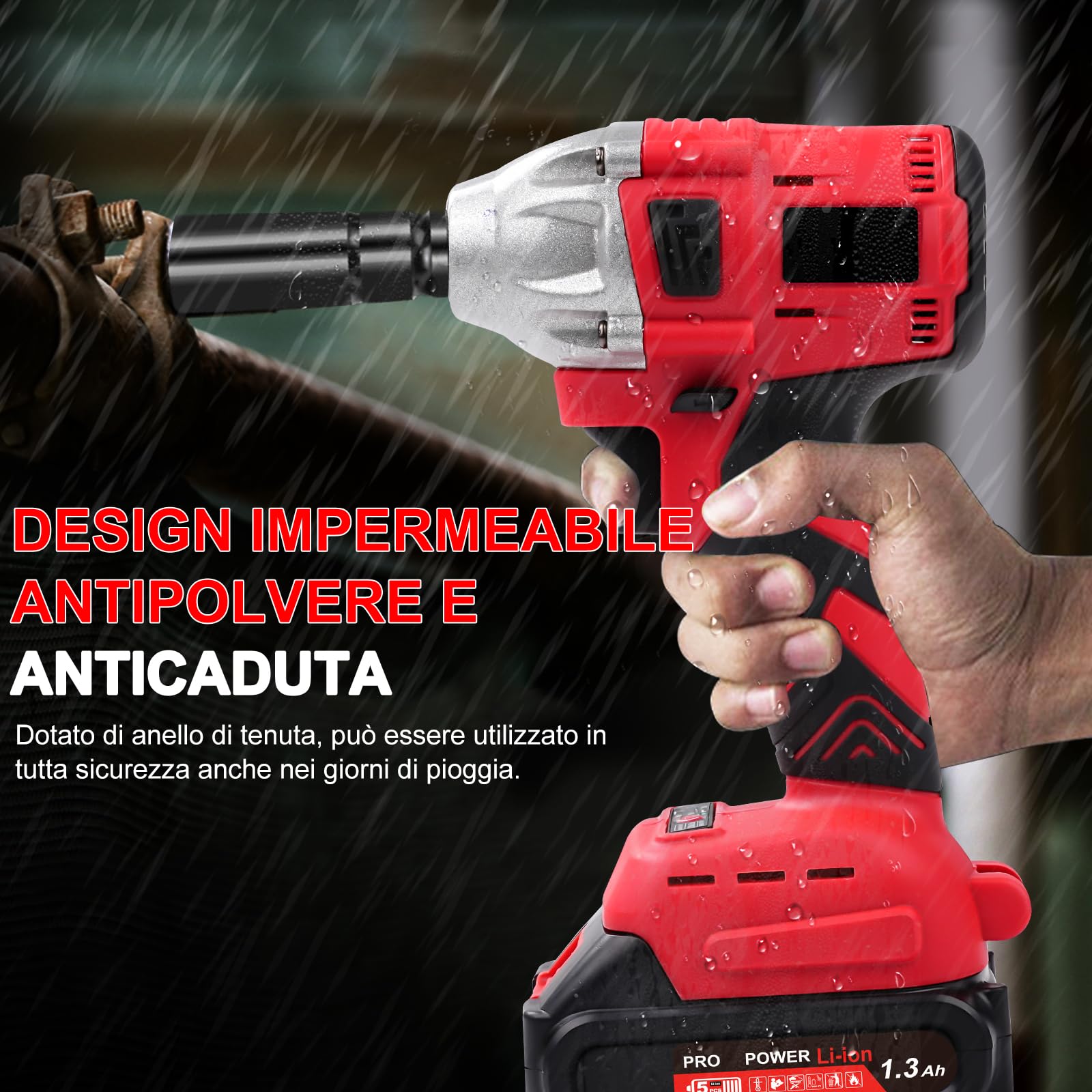 Avvitatore elettrico a percussione a batteria, 1/2 pollici, 300 Nm, 21 V, avvitatore a percussione senza ufficio, con batteria da 5 x 1300 mAh, chiave elettrica a percussione impact wrench