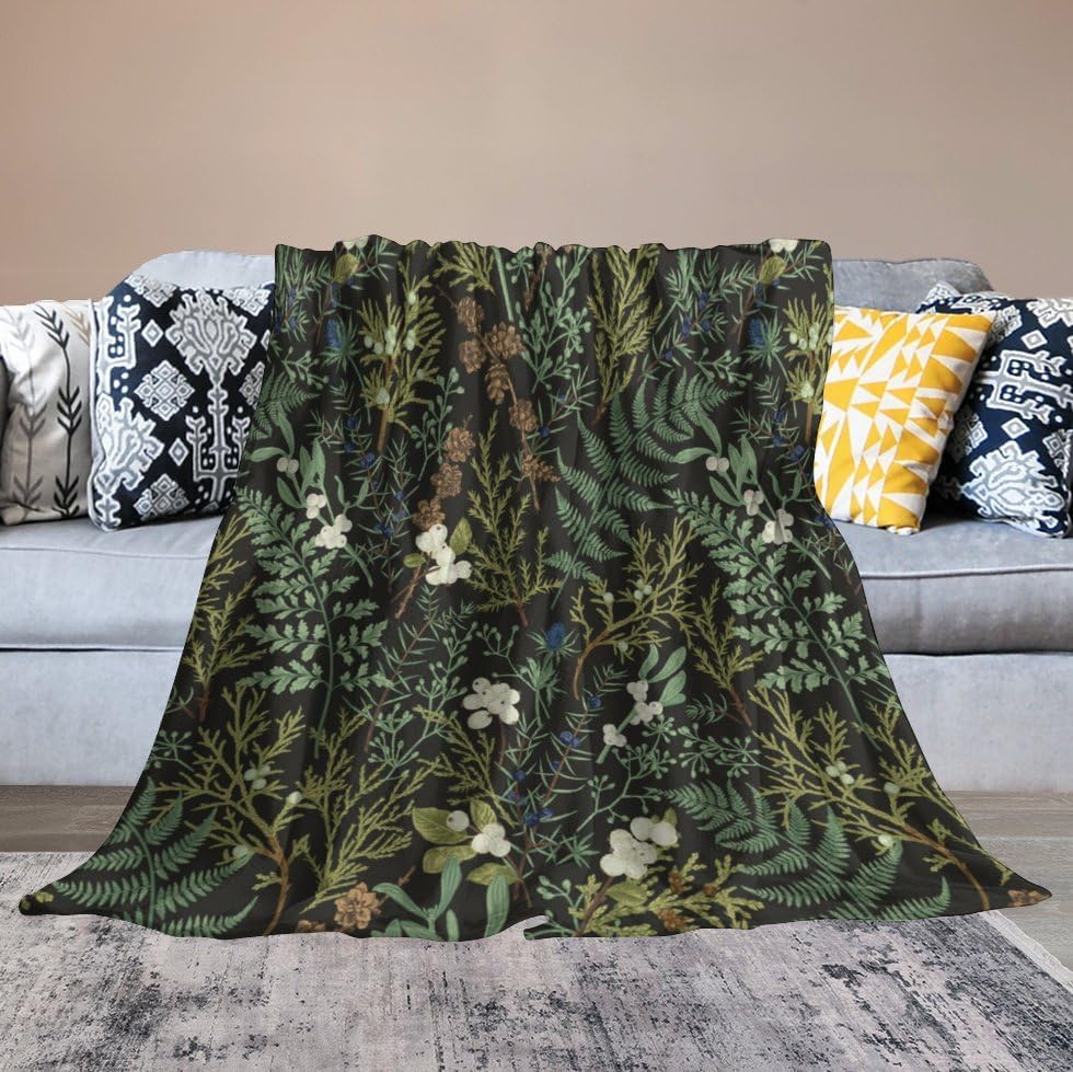 Vintage Botanical Flannel Throw Blanket Rustic Farmhouse Plant Green Nature Print Cozy Soft Blanket for Home Couch Bed Sofa Chair Travel Decor, 40x50in - Image 6