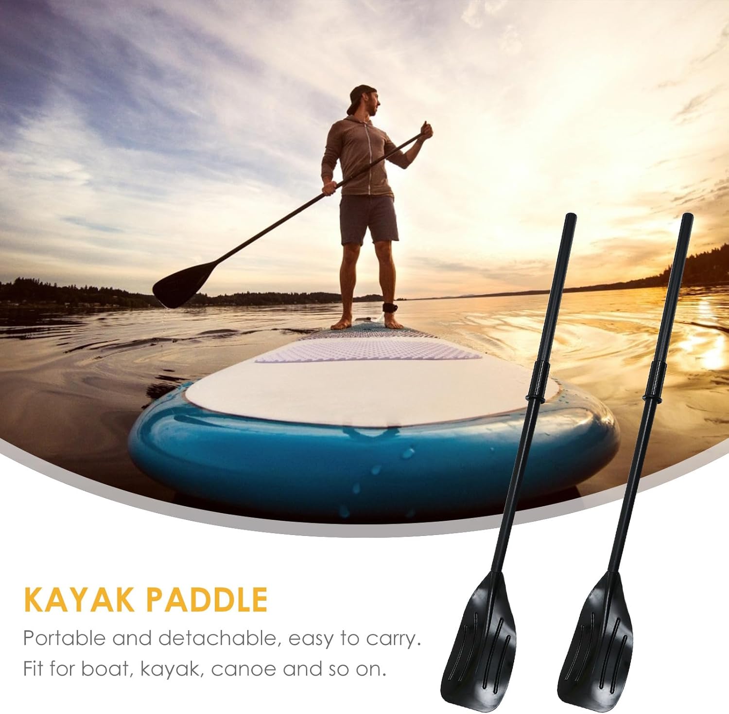 Housoutil Detachable PVC Kayak Paddle 2pcs Set, Reinforced Inflatable Boat Oars for Floating Kayaking and Canoeing Accessories