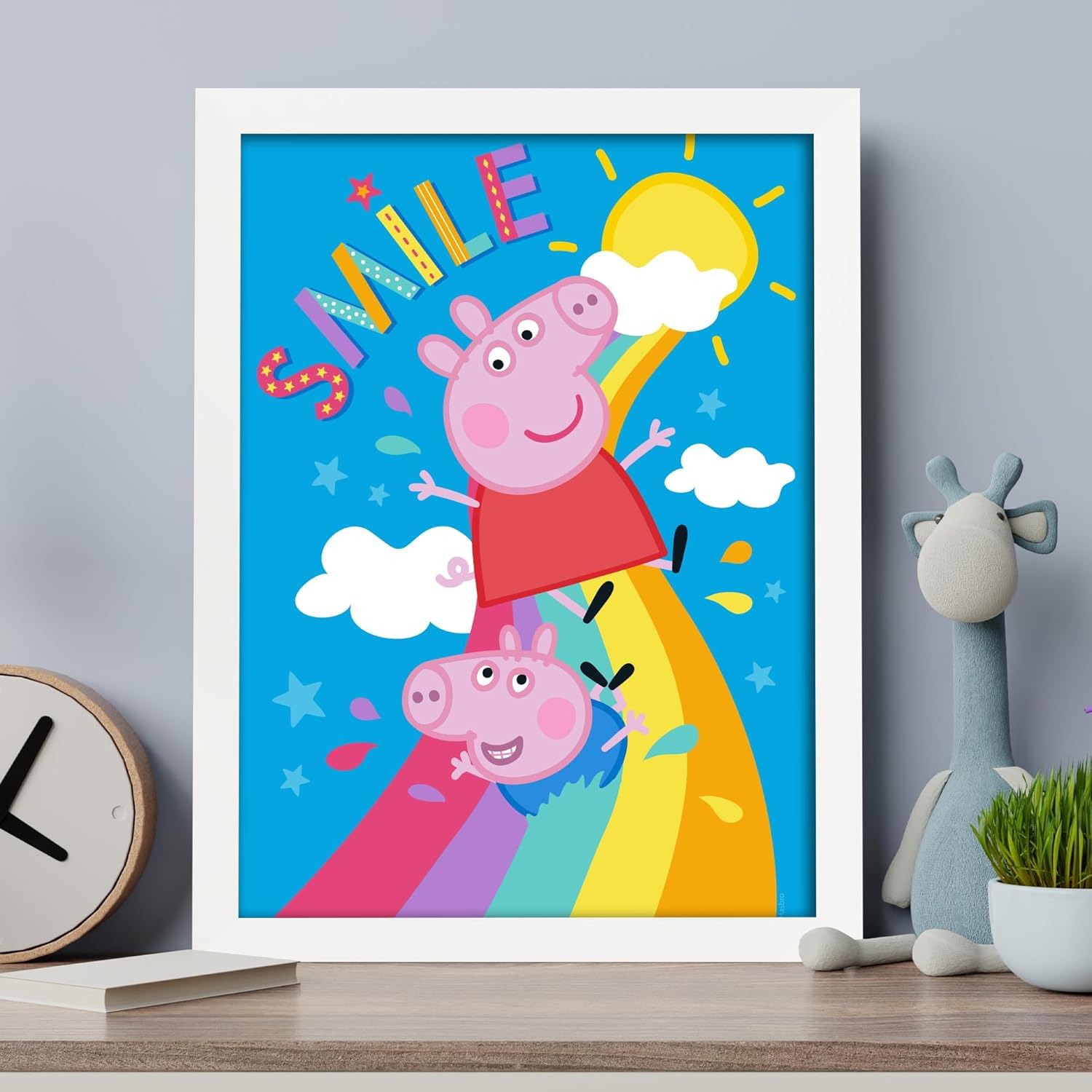 Themed Peppa Pig Print - Peppa and George Smile Rainbow Poster Wall Art (29.7cm x 42cm - A3)