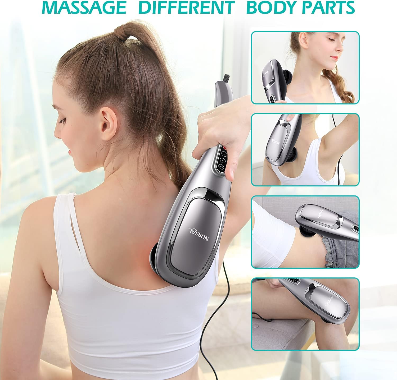 NURSAL Handheld Back Massager for Back Pain Relief, Deep Tissue Massager for Foot, Shoulder, Leg, Muscles, Percussion Neck Shoulder Massager with 5 Interchangeable Tips, 5 Modes & 5 Speeds : Health & Household