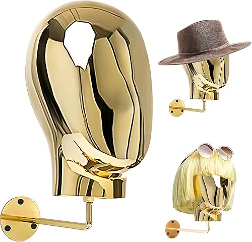 Miniatura 10 de CHADWICK Soporte para peluca de cabeza de maniquí, soporte de peluca cromado, soporte de peluca colgante, soporte de exhibición de sombrero, bloque