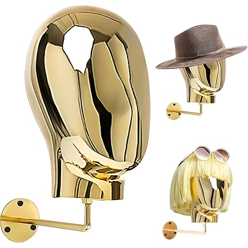CHADWICK Hat Display Stand Wall Mount Chrome Wig Head Stand Stylish Mannequin Head Stand Durable Wig Holder for Hats, Wigs, Glasses, Luxury Look at Home, Salon, Head Swivels, 20 Inch Circumference