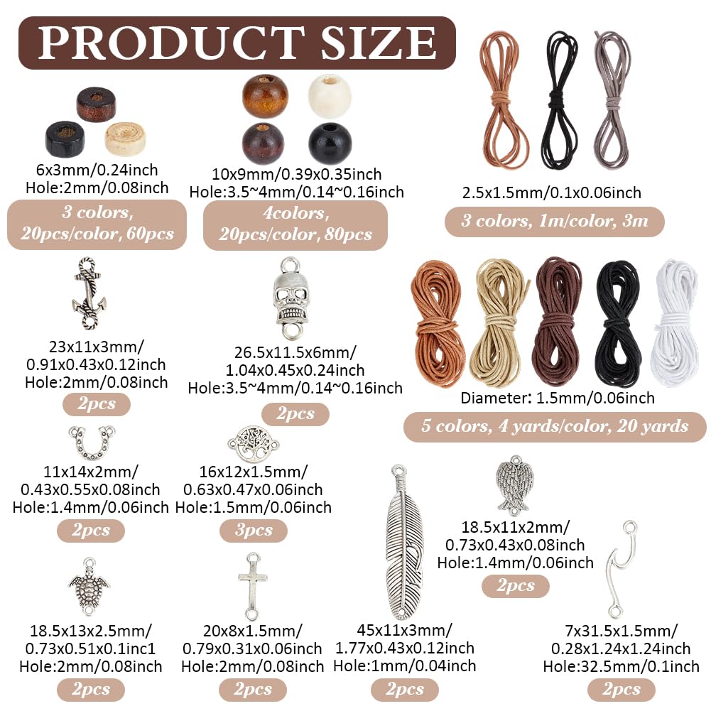 PH PandaHall 158pcs Rosary Jewellery Making Kit 10mm Wood Beads Cross Pendant Tree of Life Charms Skeleton Pendant Sea Turtle Link with 8 Styles Thread for Ramadan Easter Bracelets Making Craft - Image 2