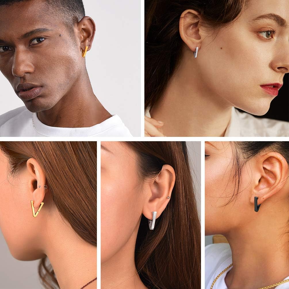 Chunky Hoop Earrings for Men Women, Skull/Infinity Pattern, Spike/Cuban Links 4 Design Options, Black/18K Gold Plated 316L Stainless Steel, Lightweight Earrings, Come Gift Box