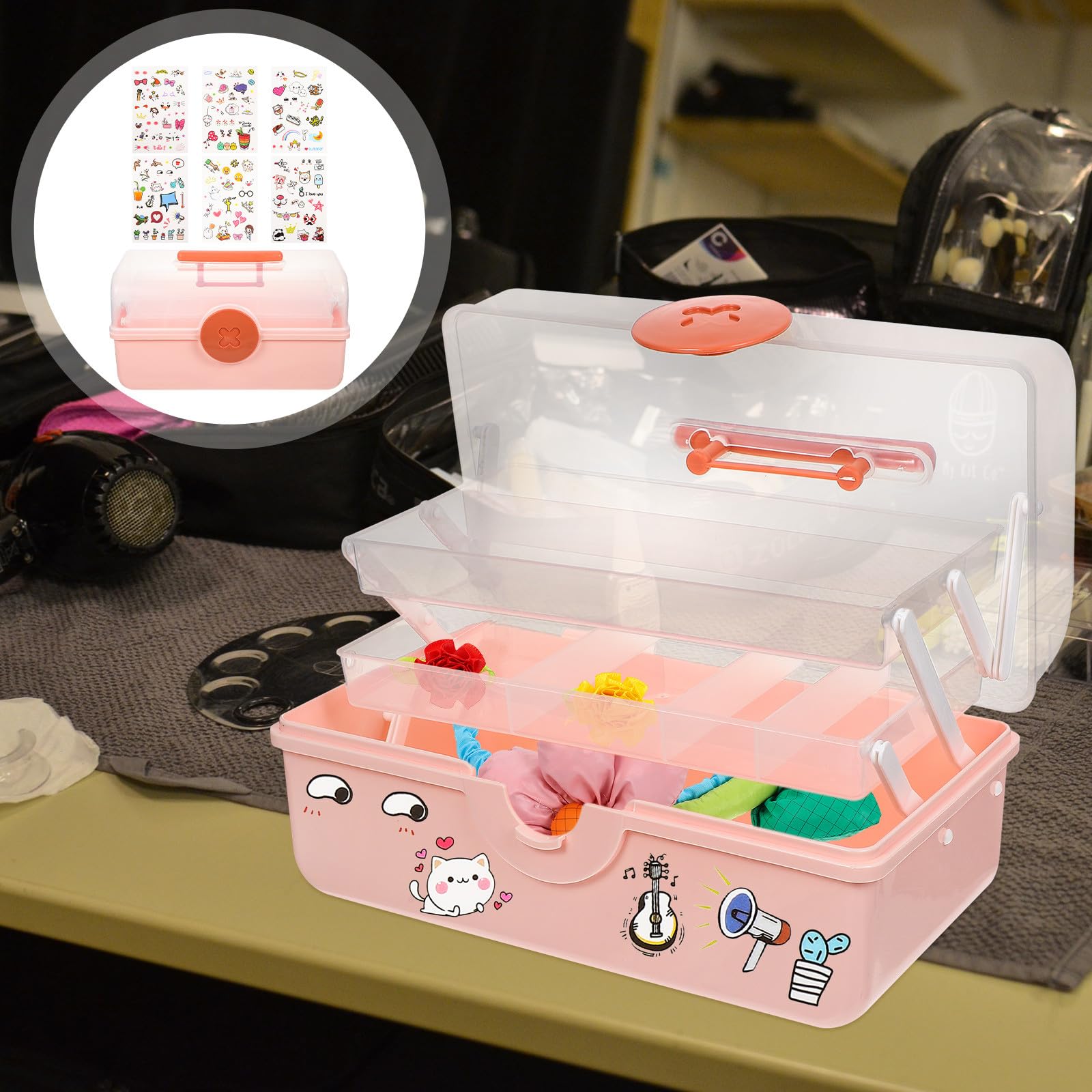 Kreative Mehrlagige Haaraccessoire Kasten für Mädchen Rosa Tragbare Schmuckaufbewahrung mit Desktop Organizer für Haarspangen und Haargummis