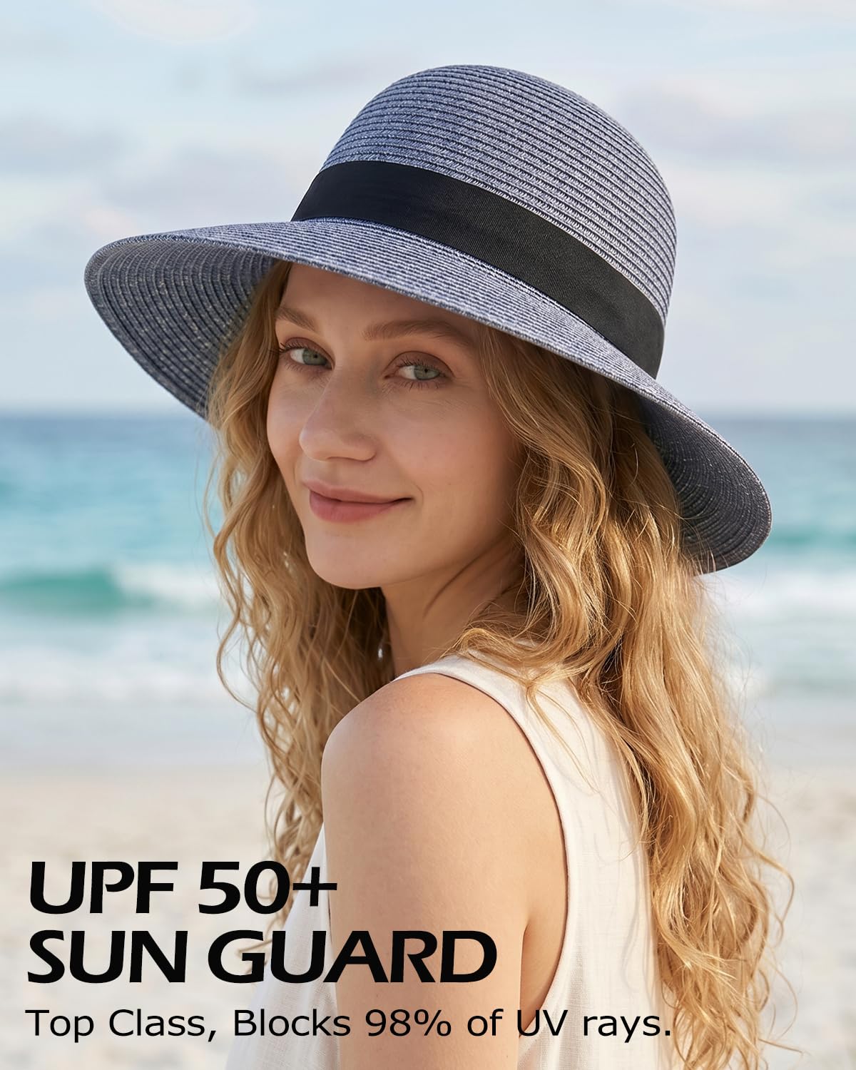 Feng Shui， S/M/L/XL/XXL Chapeaux de Soleil Femme pour Grandes Têtes Chapeau de Paille d'été Protection Solaire Chapeau de Plage UPF 50+ Chapeau de Vacances Disquette à Large Bord pour Voyage en