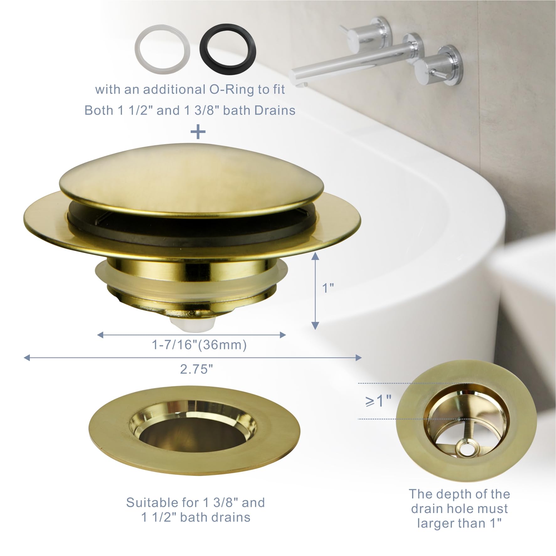 Snapklik.com : Gold Brushed Tub Drain Stopper,Universal Pop Up Bath ...