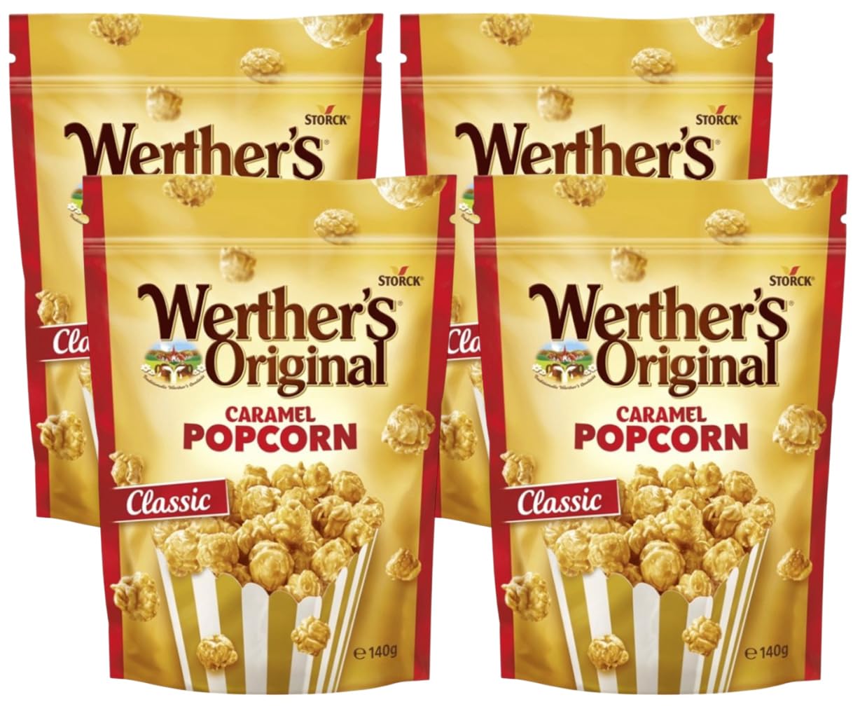 4X Pop Corn Original Classic Popcorn Ricoperti di Caramello (RED) per werther's 140g