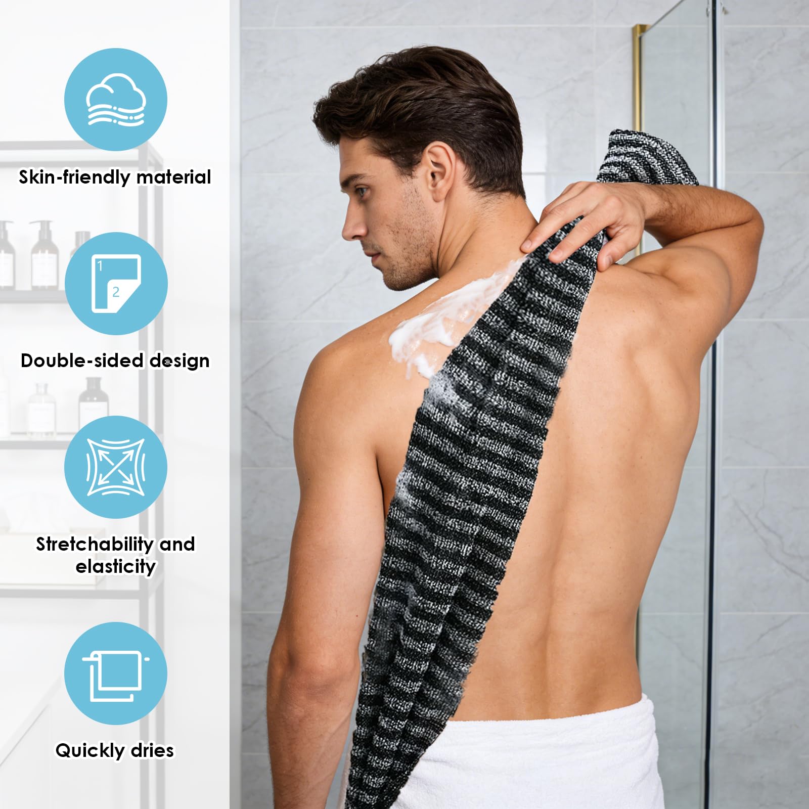 Exfoliating Shower Towel, 4 unidades de toallas exfoliantes japonesas, toallas de ducha exfoliantes extralargas, toalla exfoliante de dos caras para limpieza, spa, baño y ducha, hombres y mujeres