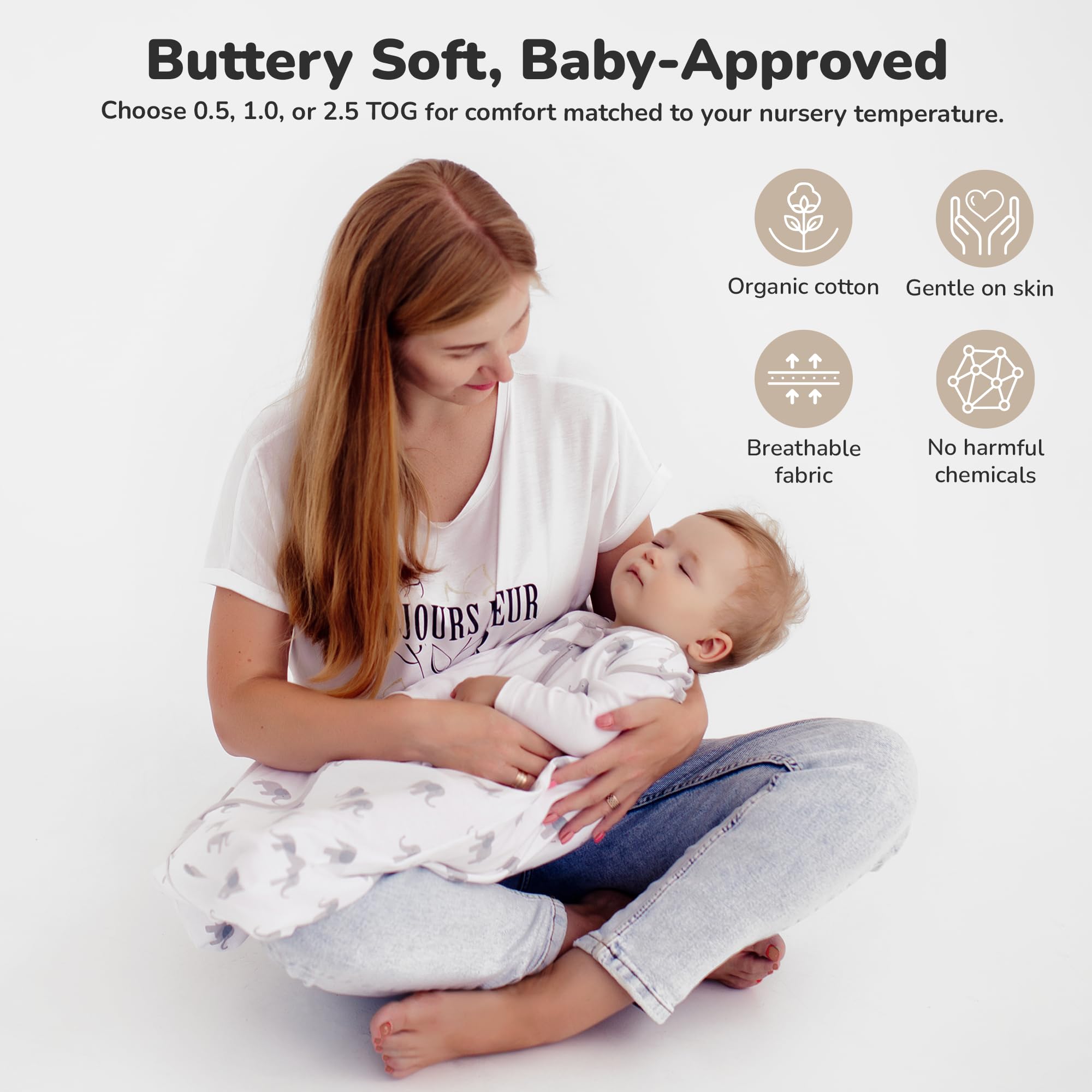 Mama Cheetah Sacco nanna da 2,5 TOG, in cotone organico, con cerniera a due vie, Swaddle Transition Baby Sleeping Bag for Newborn Infant Toddler Boy Girl, 18-24 mesi