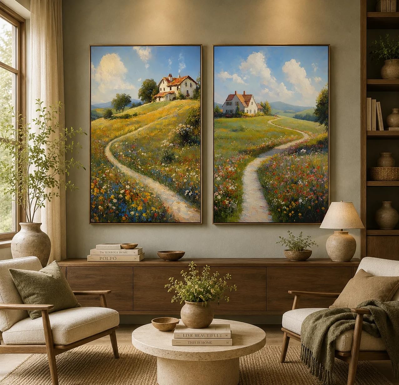 Cuadro decorativo de paisajes, pintura nórdica sobre lienzo con motivos botánicos, póster botánico de flores silvestres para la decoración del dormitorio y la sala de estar (30x40cm x 2/marco interno)