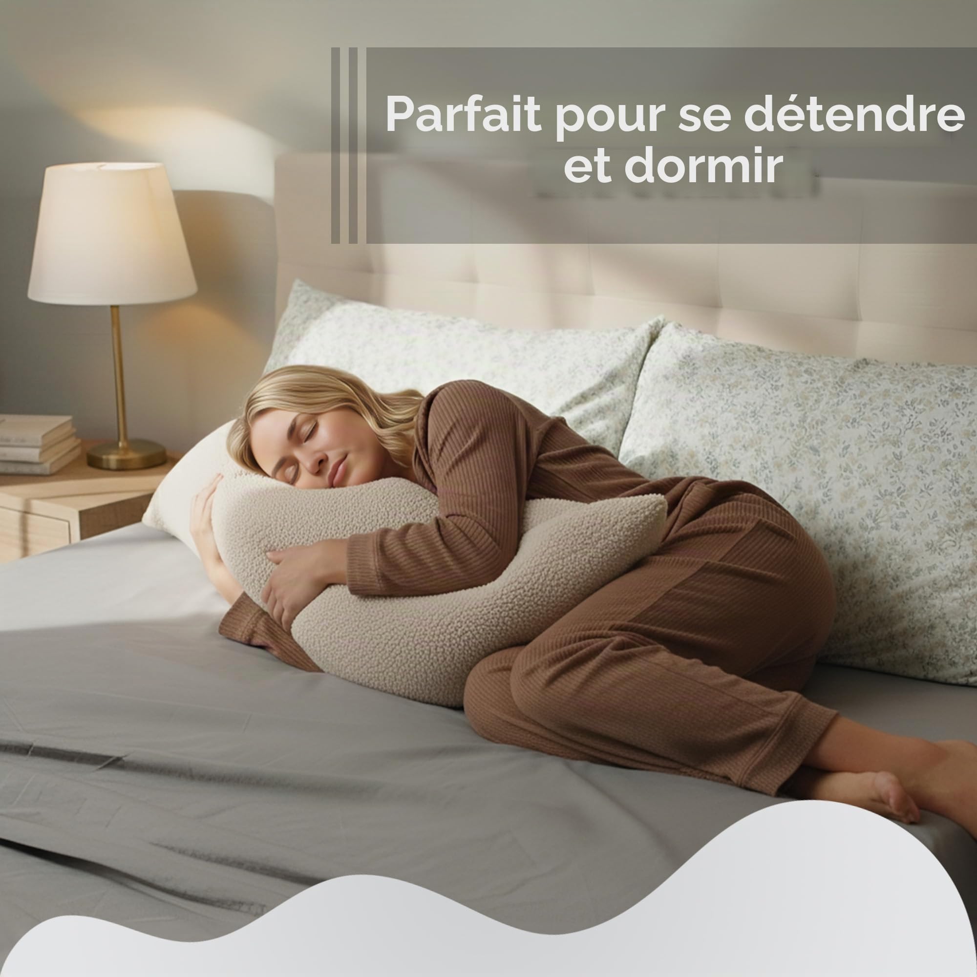 Totsy Baby Traversin Ergonomique 40x145 cm Housse Amovible – Coussin de maternité pour Dormir sur Le côté Body Pillow Bouclé Doux Respirant – certifié Oeko-TEX Crème