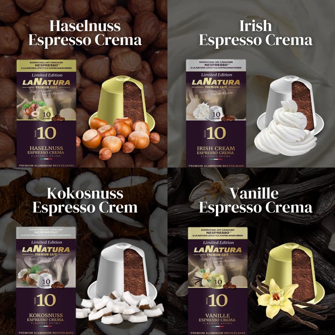 La Natura Lifestyle Pudełko na smak, 80 kapsułek do kawy i herbaty, kompatybilne z ekspresami do kawy Nespresso³, jagodami, karmelowym miodem, irlandzką kawą, pianką, orzechami laskowymi, wanilią