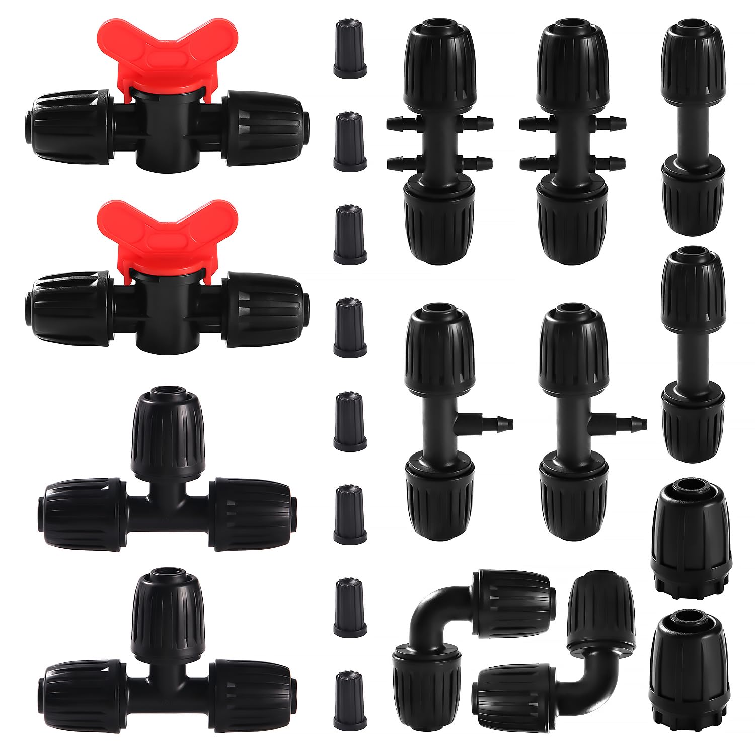 VooGenzek 10 Piezas Accesorios de Riego Tapones de Extremo para Tubos 16mm, Adaptador de Riego por Goteo, Conectores de Púas de Manguera para Sistemas de Riego, para Césped, Jardín (Negro) — view 10