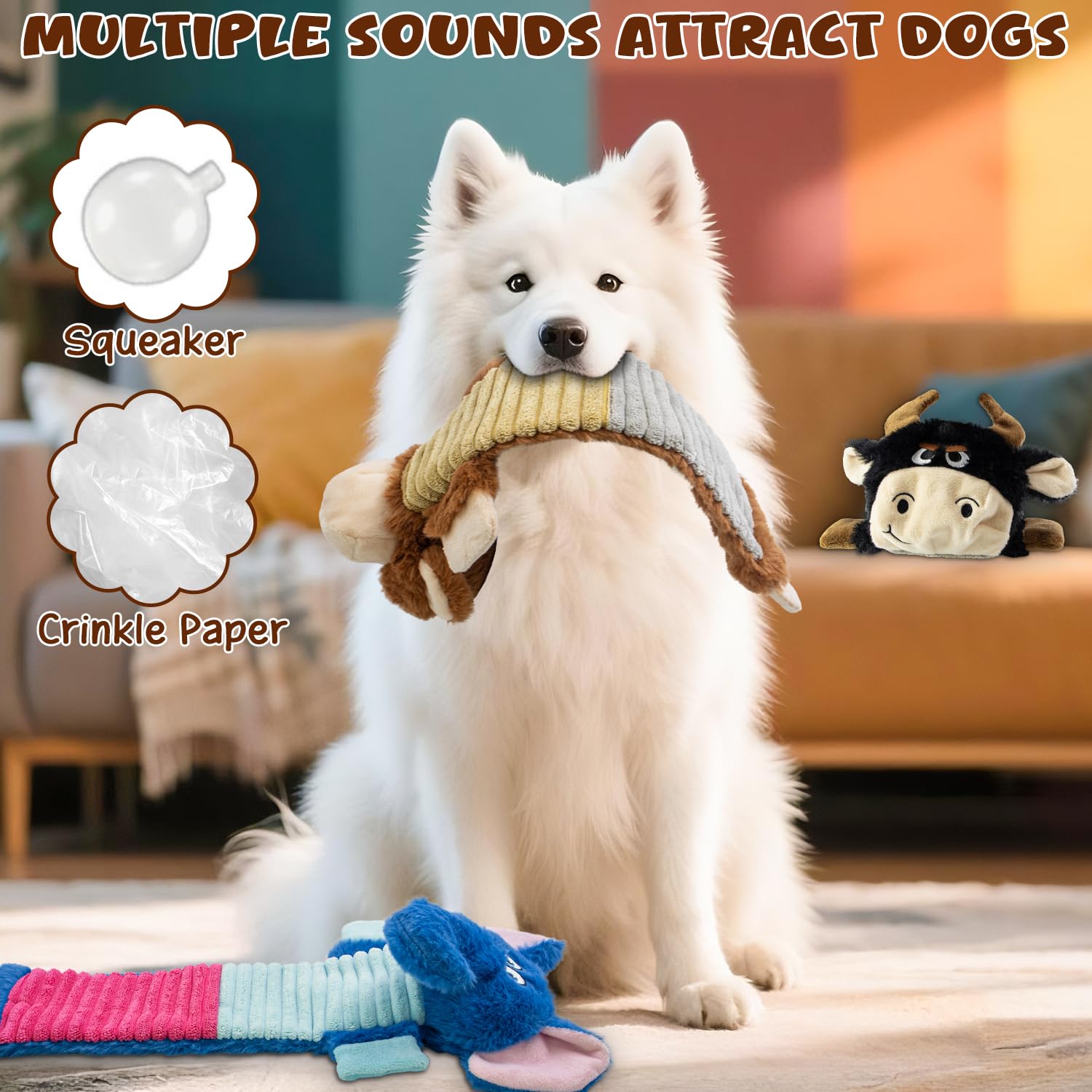 Quietschspielzeug für Hunde, keine Füllung, Kauspielzeug für Hunde, mit Knistern und Quietschern, niedliches Plüschtier, um sie zu beschäftigen, geeignet für große, mittelgroße und kleine Rassen