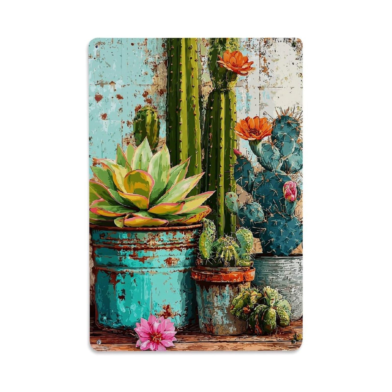 Nestemfo Vintage Colorful Cacti And Succulents Arrangement Tin Sign Metal Sign, Living Room,Bar, Home, Bedroom Wall Decor,Retro Metal Poster 8X12 Inches