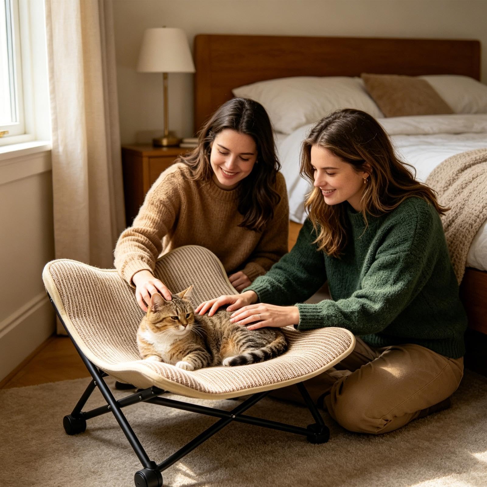 Cama para gatos – Silla plegable de sisal para mascotas, silla rascadora de sisal para gatos, cartón corrugado protege muebles, diseño ergonómico para gatitos pequeños, medianos y grandes, interiores