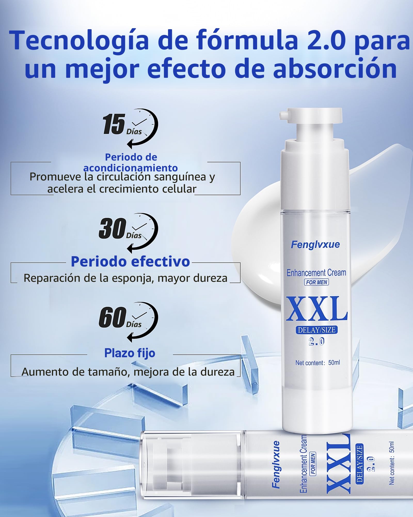 Crema de aumento masculino, crema de mejora masculina, tecnología de extracción vegetal 2.0, 50 ml