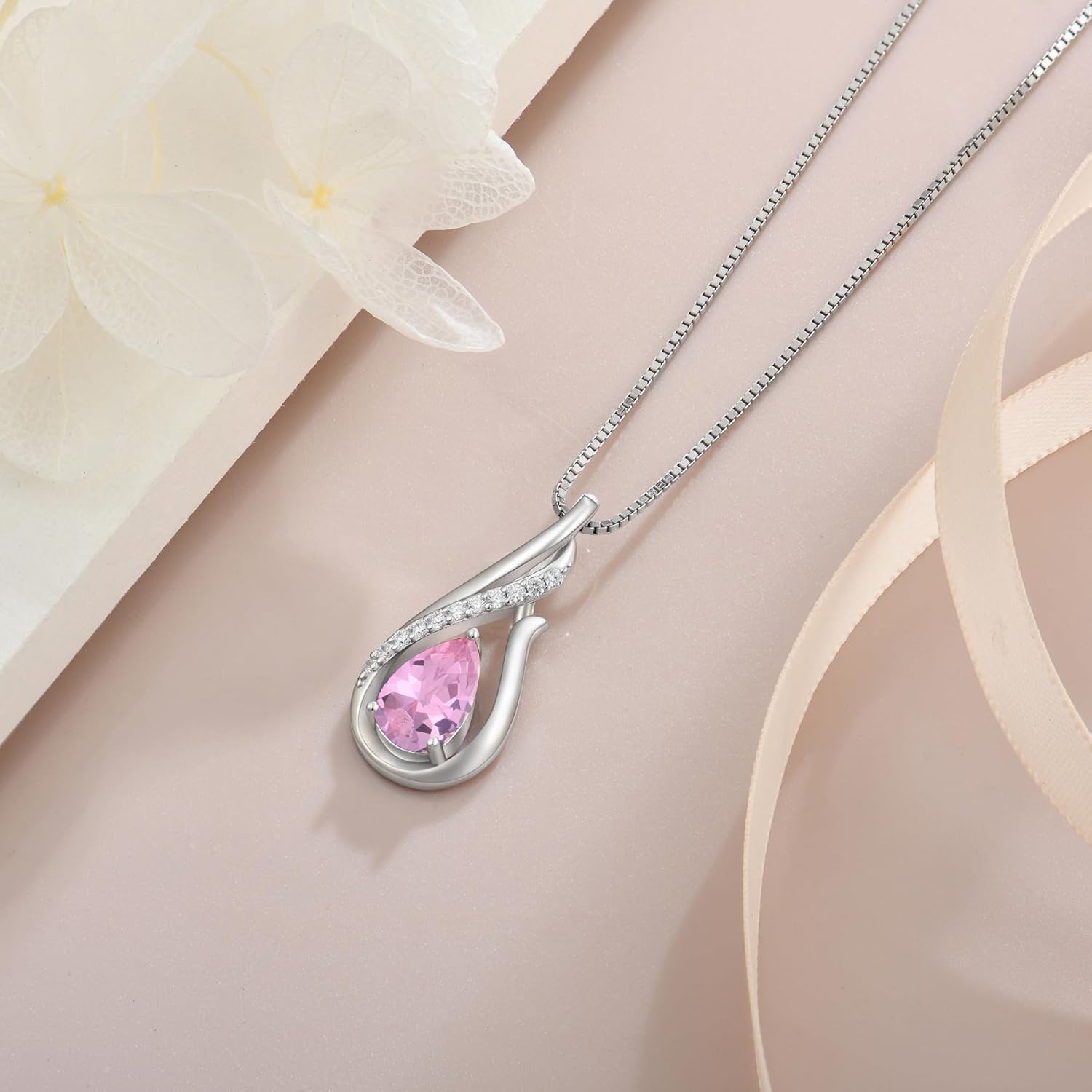 Infinity Necklace for Women 925 Sterling Silver Teardrop Pendant Necklace Birthstone Jewelry Gift