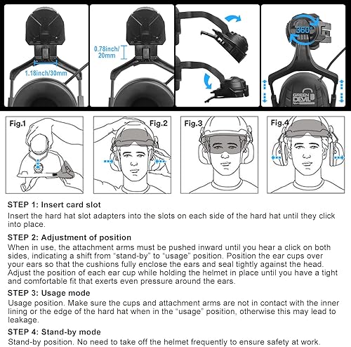 Miniatura 8 de Casco de seguridad con visera GREEN DEVIL con orejeras Bluetooth y faro 5 en 1 Protección completa Cascos de Construcción con ventilación Hardhat de