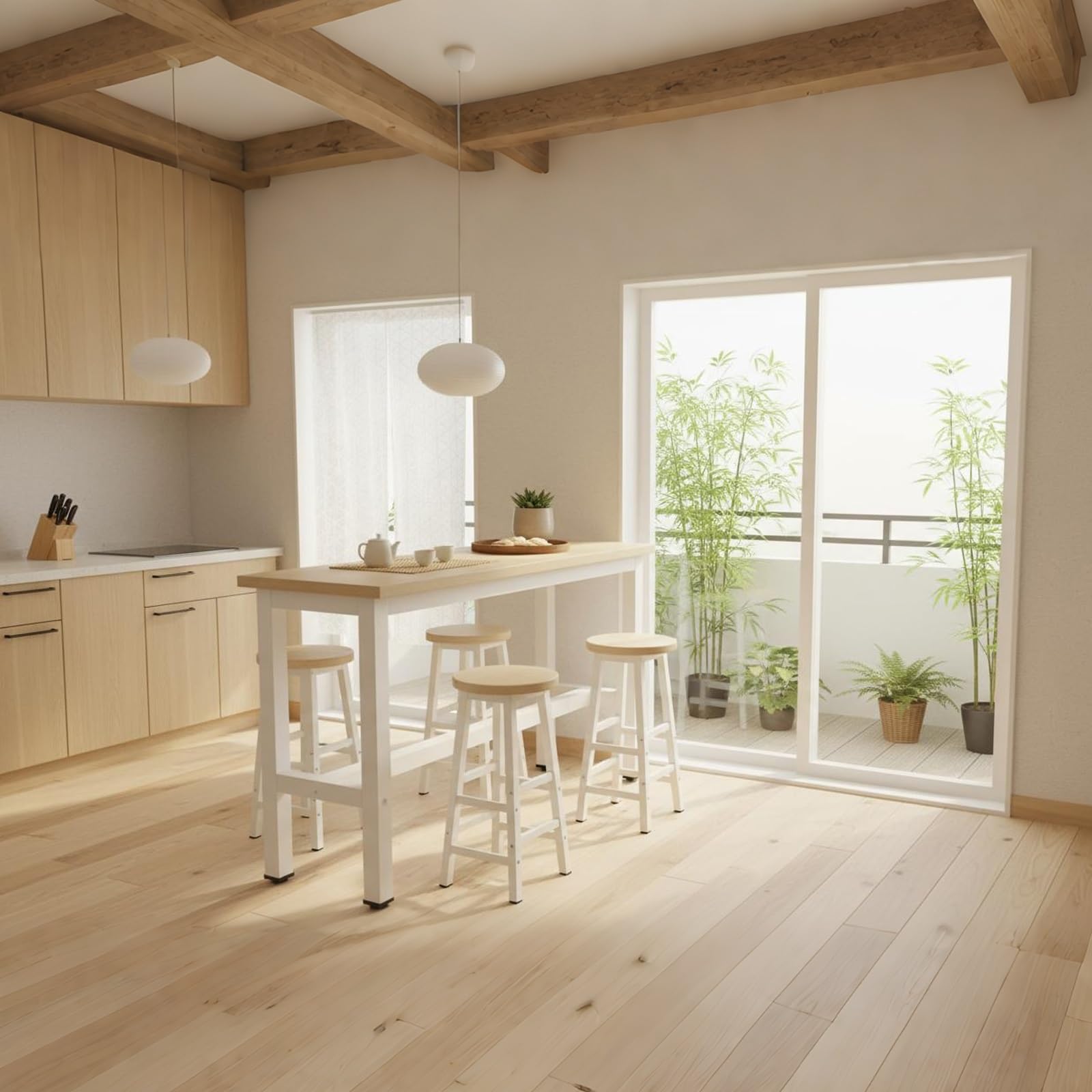 Table de bar en noyer clair - 2,5 cm d'épaisseur - Capacité de 150 kg - Élégant meuble de salle à manger et de cuisine - 180 x 40 x 100 cm - Parfait pour un usage domestique