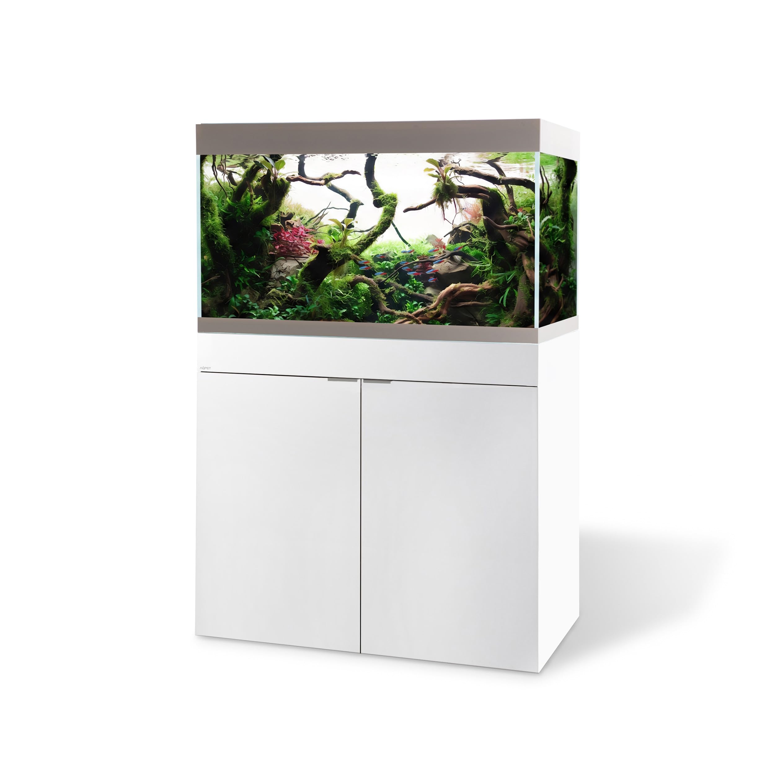 AQPET RIVERIUM Acquario Completo 240L con Mobile in Legno, Vetro Extrachiaro 10 mm, Filtro Esterno HALO 300, LED RGB BRIGHT 900R, Riscaldatore 200W, Acqua Dolce e Marina (Bianco)