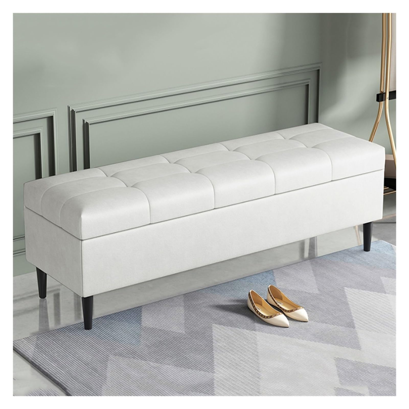 WDSOPK Storage Ottoman Leather Entryway Storage Bench,Rectangular Upholstered Footrest for Living Room Bedroom,Rectangular Accent Bench Entryway Shoe Bench（Cream-60CM）
