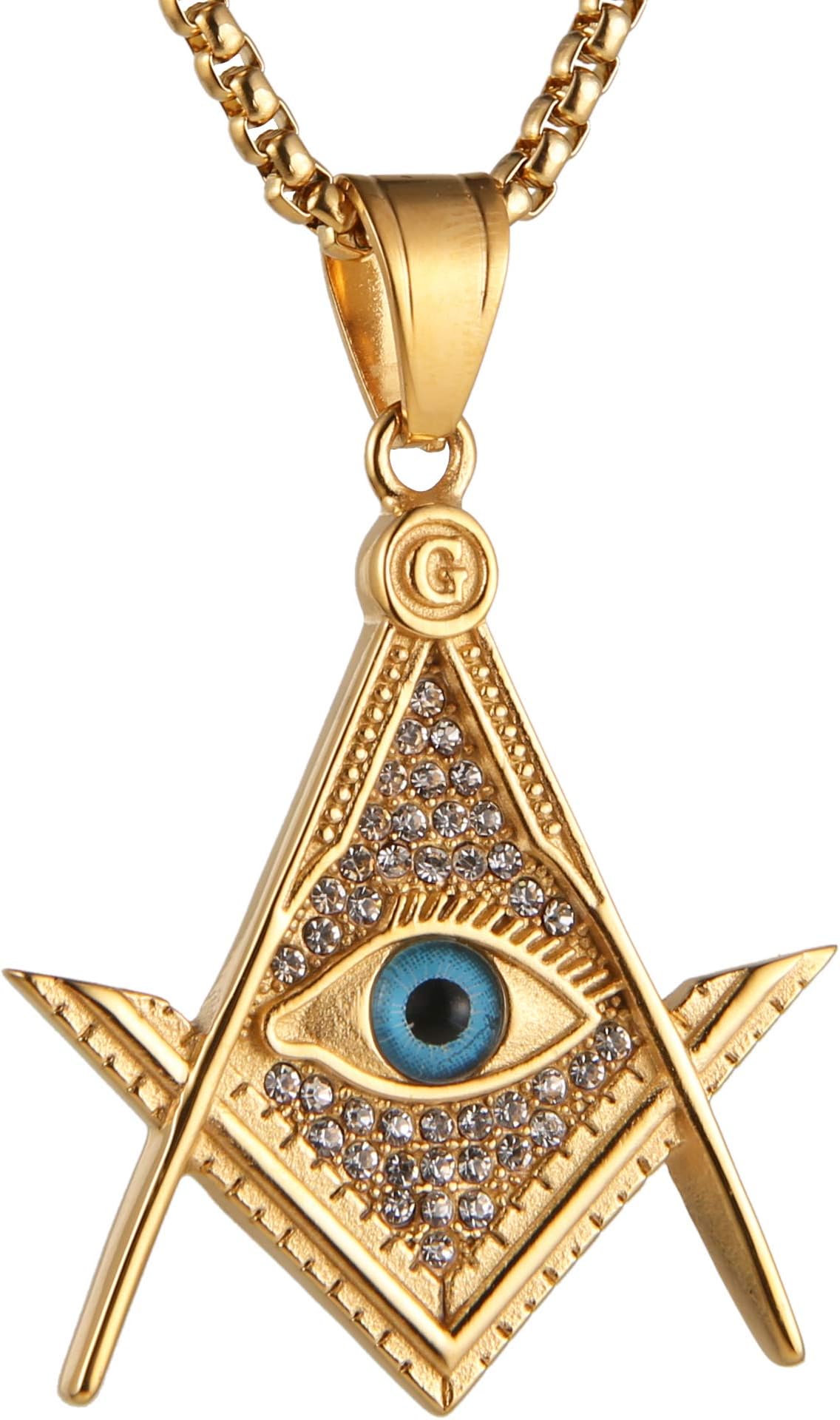 AsAlwaysAsAlways 18k Gold Plated Iced Out Eye of Horus Egypt Protection Masonic Coin Freemason Master Brotherhood Accessories Gifts