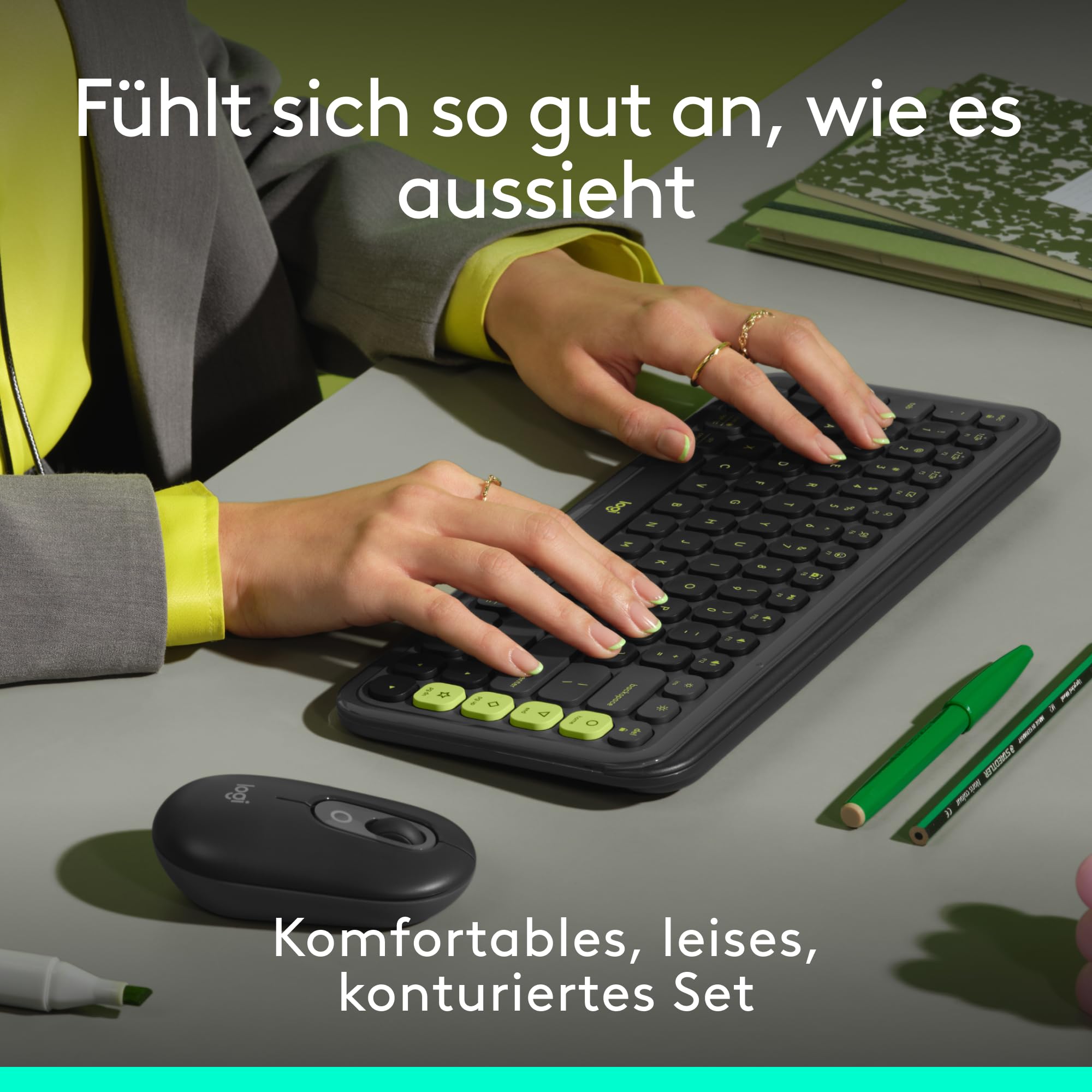 Logitech POP ICON Keys kabellose Bluetooth-Tastatur, Komfortables Tippen, POP Mouse, kompakte, Mobile kabellose Bluetooth-Maus programmierbaren Tasten und leisen Klicks, DEU QWERTZ - Grafit