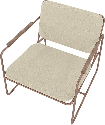 Miniatura 6 de Manhattan Comfort Whythe - Silla de piel sintética 2.0 con diseño de brazo de madera maciza, lino natural
