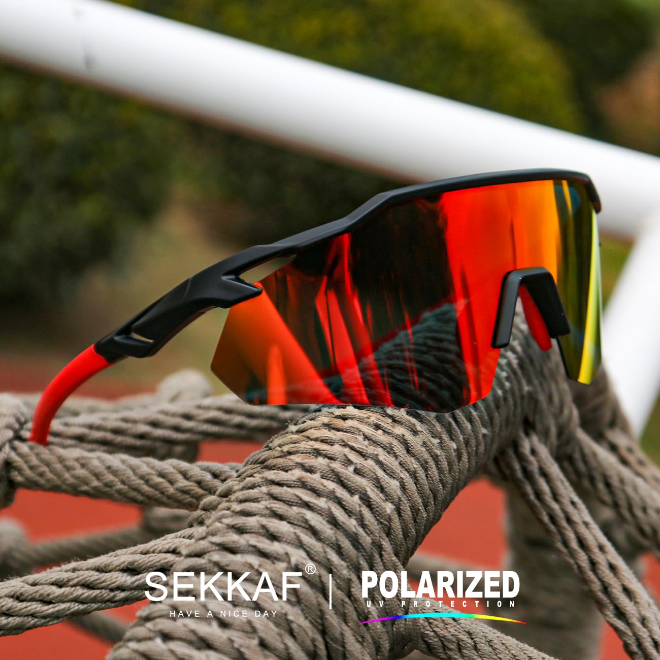 SEKKAF Lunettes de soleil de sport polarisées pour homme et femme, protection UV, légères, pour course à pied, cyclisme, plaquettes de nez antidérapantes