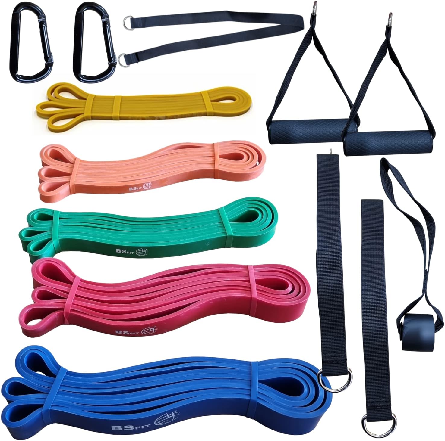Bsfit 5 Heavy Duty Bands, Pull Up Assistance Band Set - Best for Pullup Assist, Chin Ups, Resistance Bands Exercise, Stretch, Anchor, Hooks, Fitness - 41 inch Straps