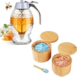 Timtopno Honey Dispenser & Bamboo Salt Cellar Bundle - Elegant Kitchen Duo