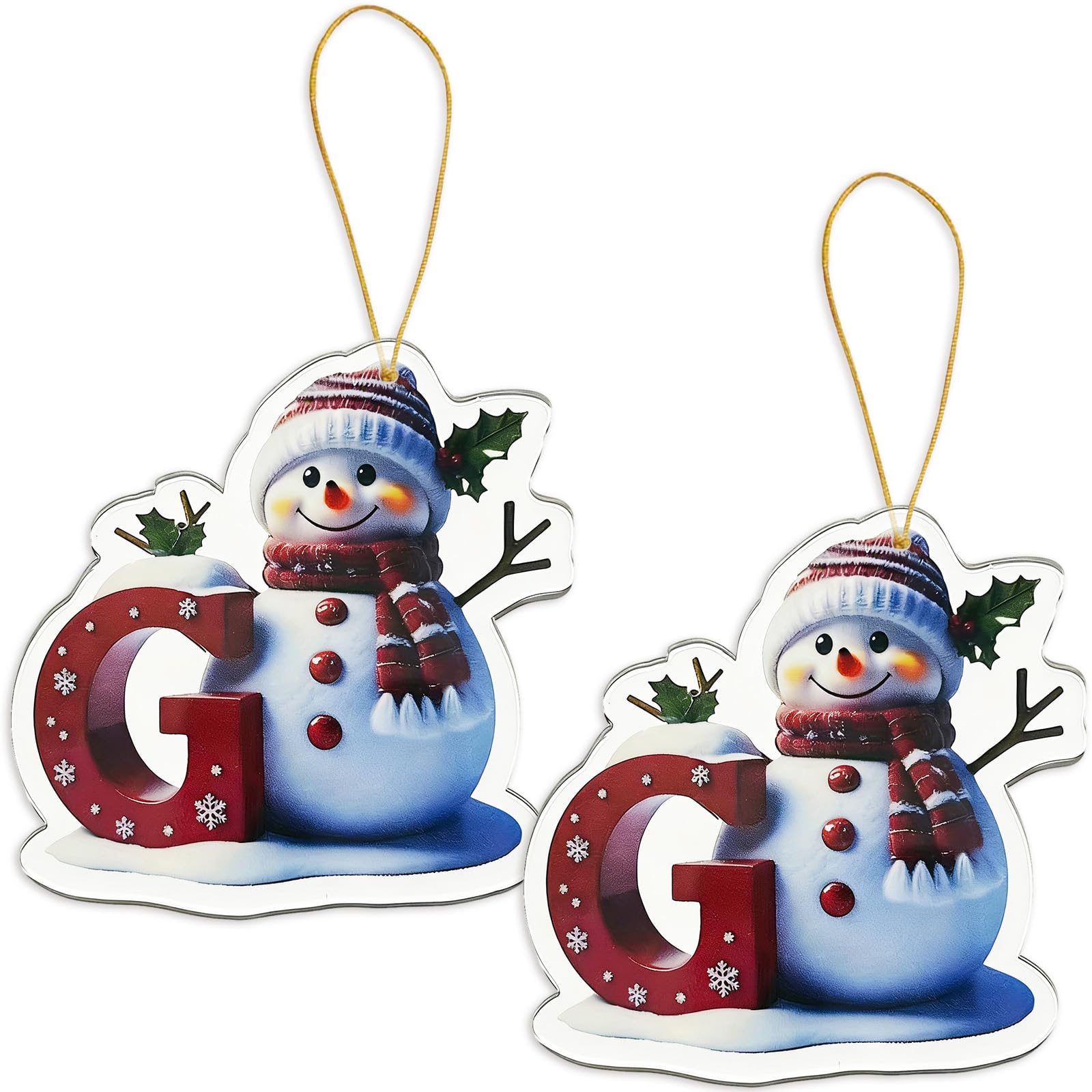 FAMINESS 2PCS 2D Acrylic Letter G Snowman Christmas Ornaments - 26 Alphabet Tree Decorations Hanging Ornaments for Party Gifts