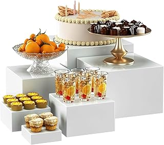 Set of 6 Buffet Risers, Food Display Risers for Party, White Dessert Stands, Cube Display Boxes for Party, Wedding (3",4",...