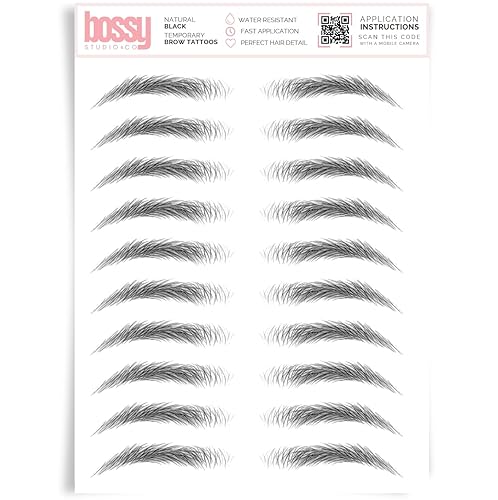 Brows by Bossy Tatuaje temporal para cejas  8 colores y 6 estilos  adhesivos impermeables para cejas, tatuajes falsos para el cabello como pelar las