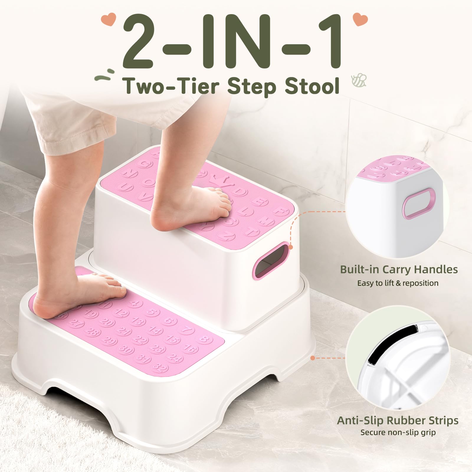COOSEYA Taburetes de 2 escalones para niños (rosa)