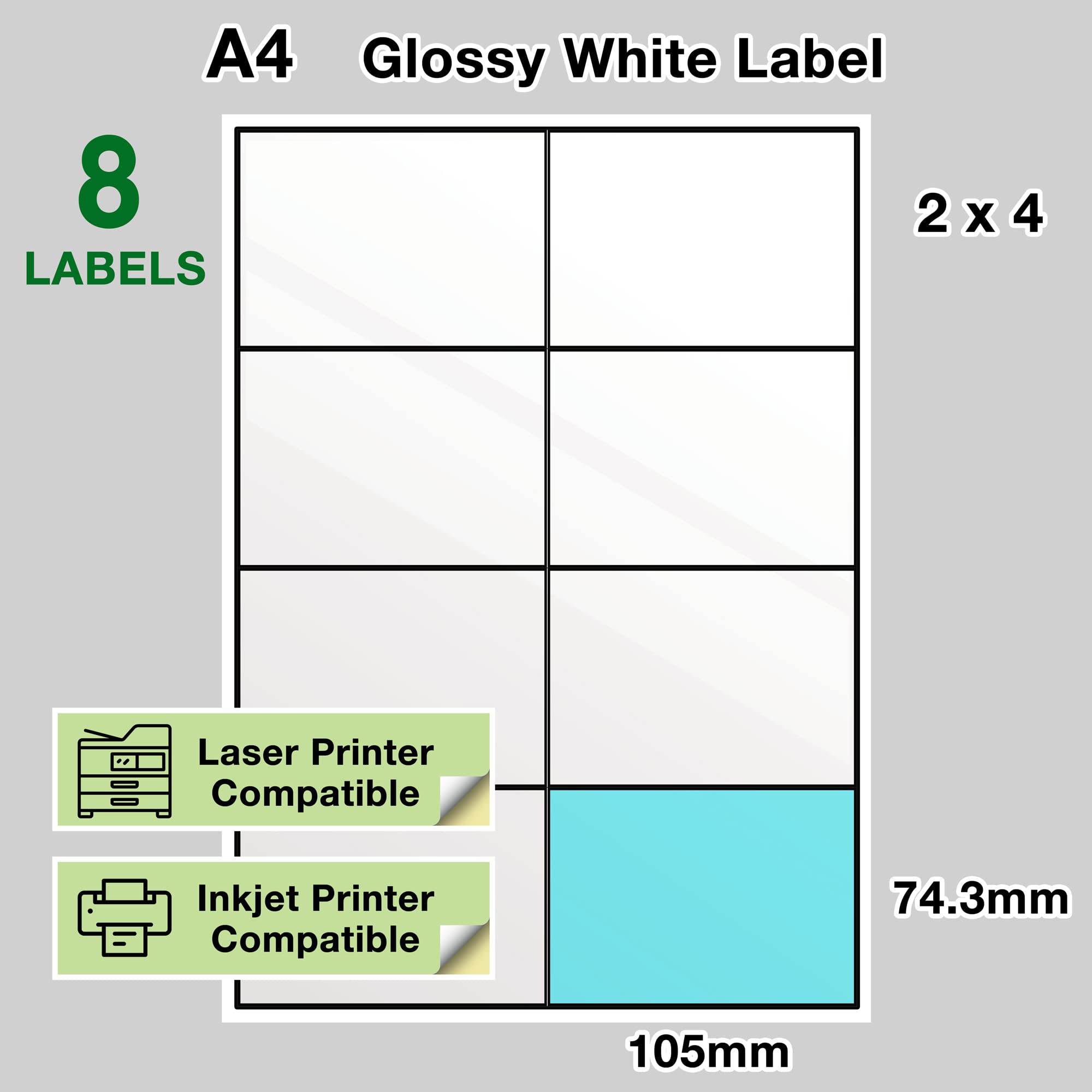 Evergreen Goods 2x4 Vorgeschnittenes Weißes Versandetiketten, 300 Blatt | Hochglanz selbstklebendes Papier, starke selbstklebende Rückseite, 2400 Etiketten pro A4, für Tintenstrahl/Laserdrucker