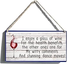 I Enjoy a Glass of Wine for Health Benefits Sign Gift Farmhouse Kitchen Wooden Hanging Sign Plaque Rustic Wall Art Decor for Home Kitchen Decoration 10 x 5 Inches