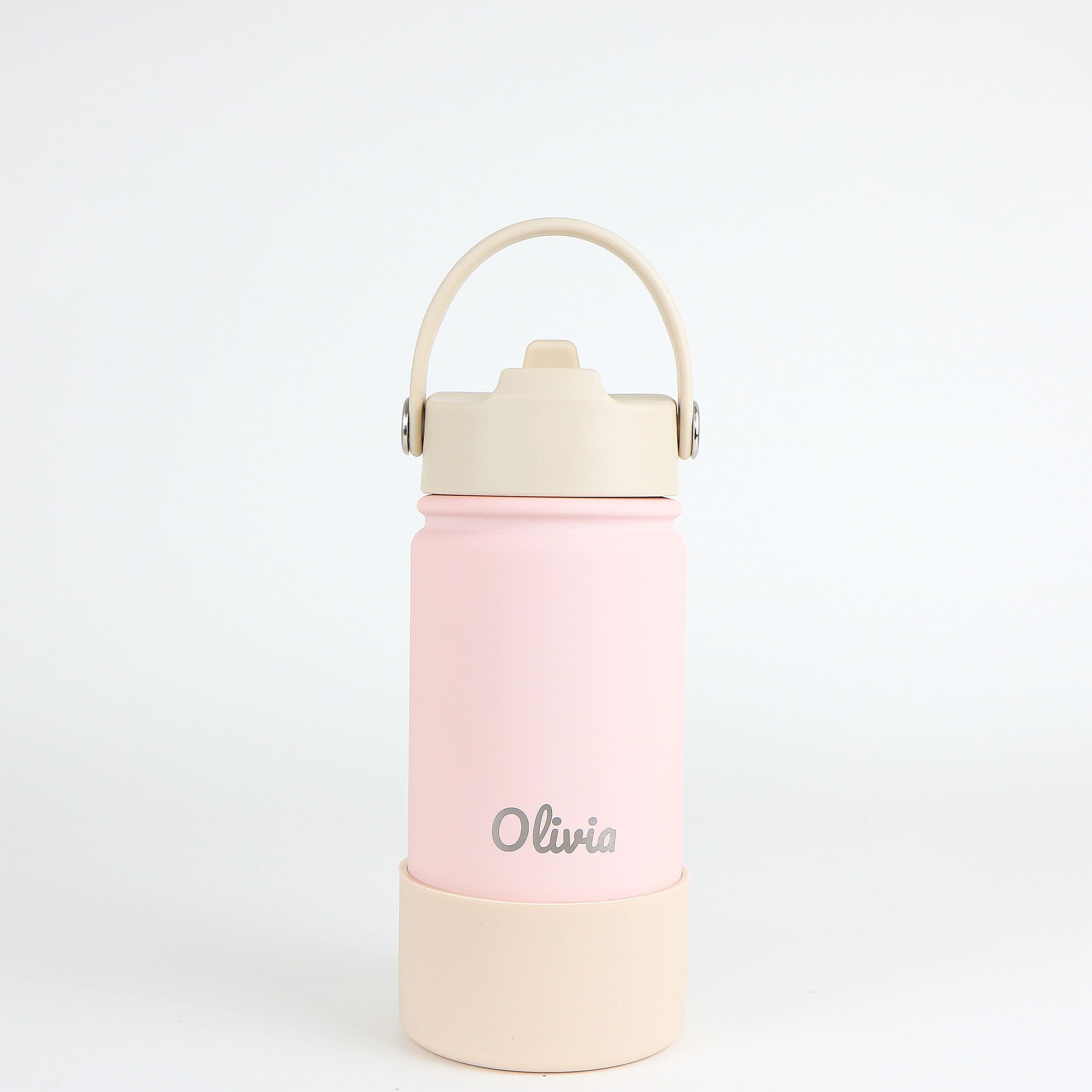 cribstar Personalised Water Bottle, Insulated Stainless Steel, Straw Lid, Laser Engraved Name, BPA Free, Leakproof (Baby Pink [Horizontal Engraving], 14oz/400ml) — image 1