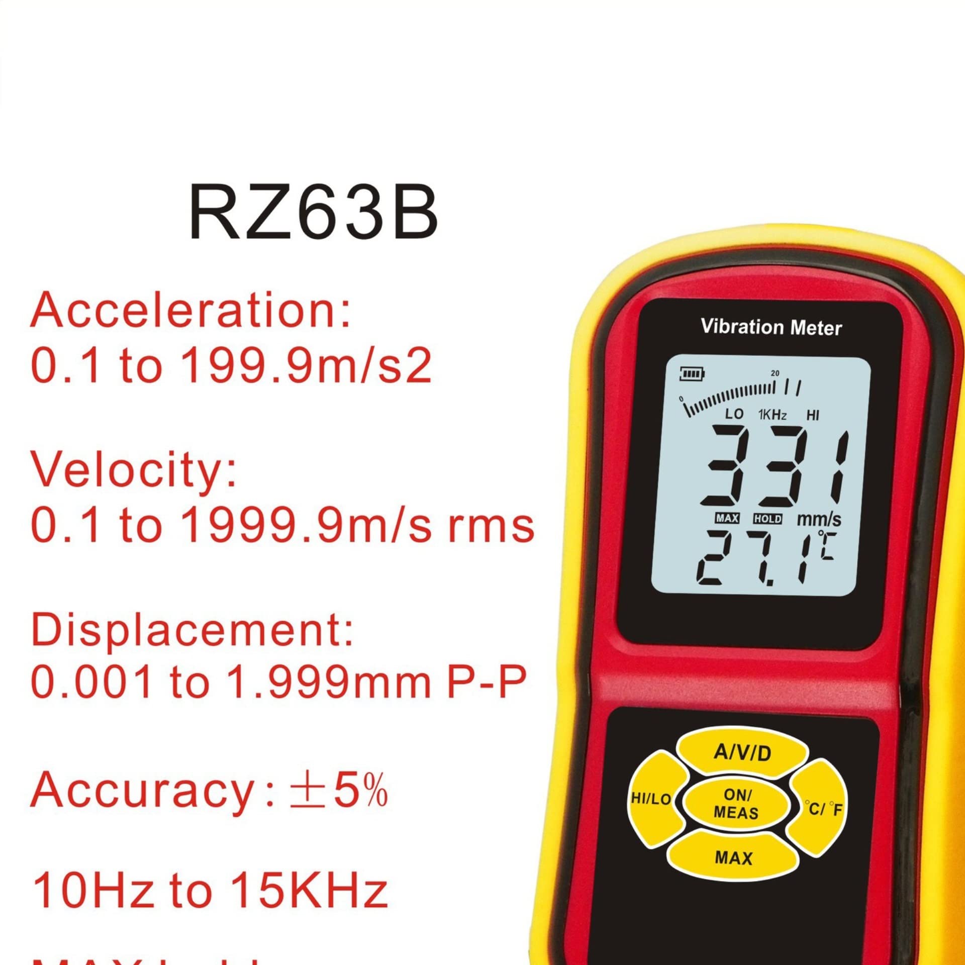 Miernik wibracji, Podział na cyfrowy miernik drgań Vibration Handheld Miernik prędkości Przyspieszenie skokowa pomiaru Pomiar GM63B