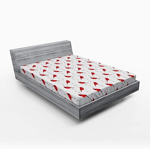 Lunarable Cardinal Bird - Sábana bajera ajustable, patrón vertical con animales alados y ramas delgadas, ropa de cama de tela decorativa suave,