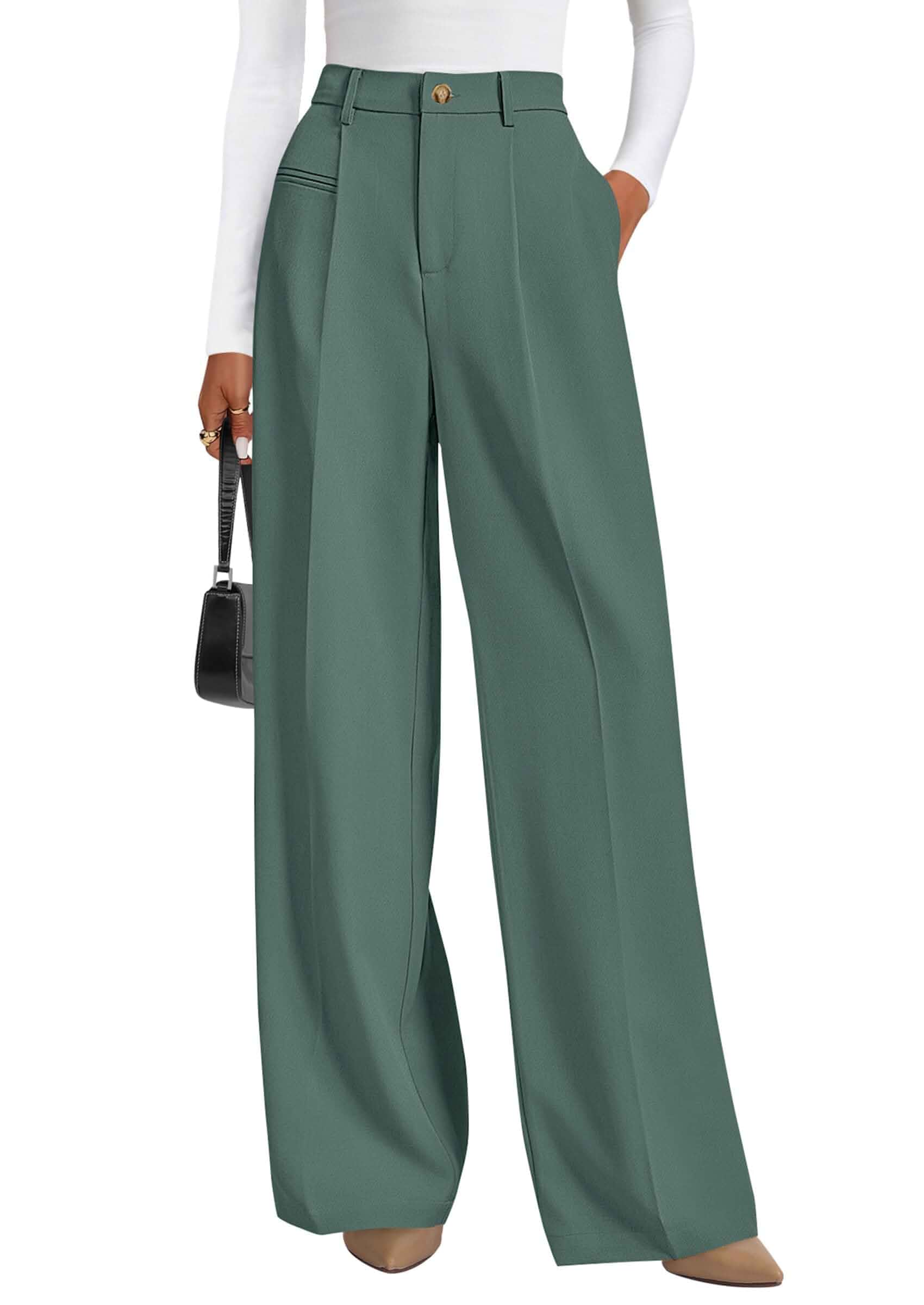 PRETTYGARDEN Women's Tailored Wide Leg Work Dress Pants High Waisted Flowy Business Casual Palazzo Pants, Professional Office Trousers Slacks, Interview Outfits, Work Clothes