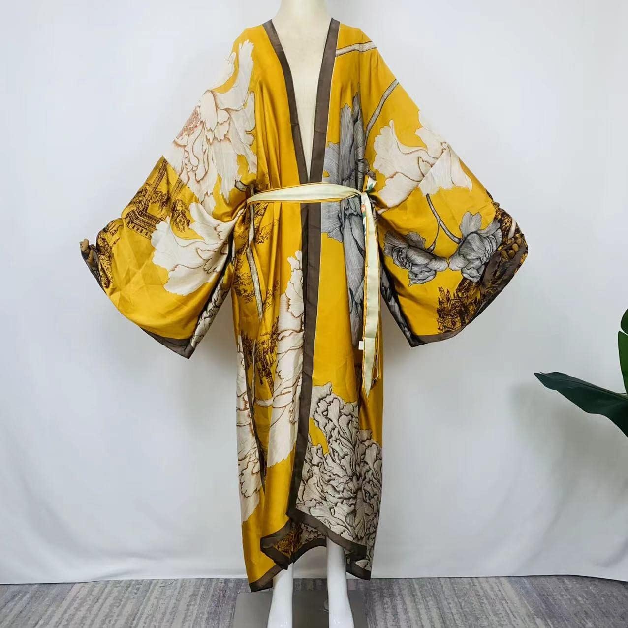 Summer Silk feeling Women bikini Sweet Cardigan stitch Cocktail sexcy Boho African Holiday Maxi Batwing SleeveRobe kaftan - Image 4